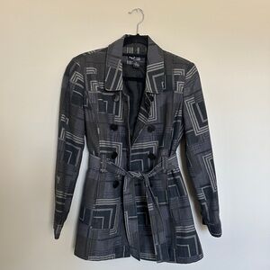 Sharagano Black and Gray Plaid Trench Coat